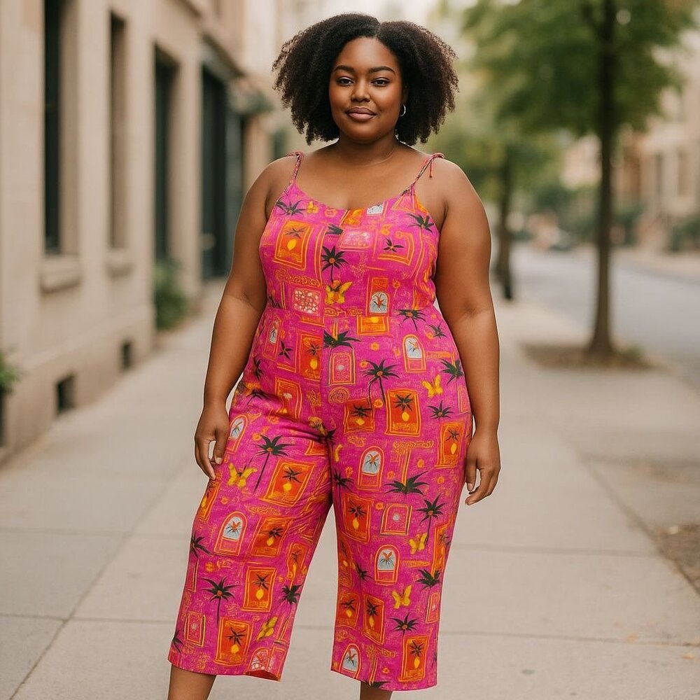 NEW Old Navy Womens XL Pink Tropical Wide-Leg Summer Jumpsuit fresh comfort